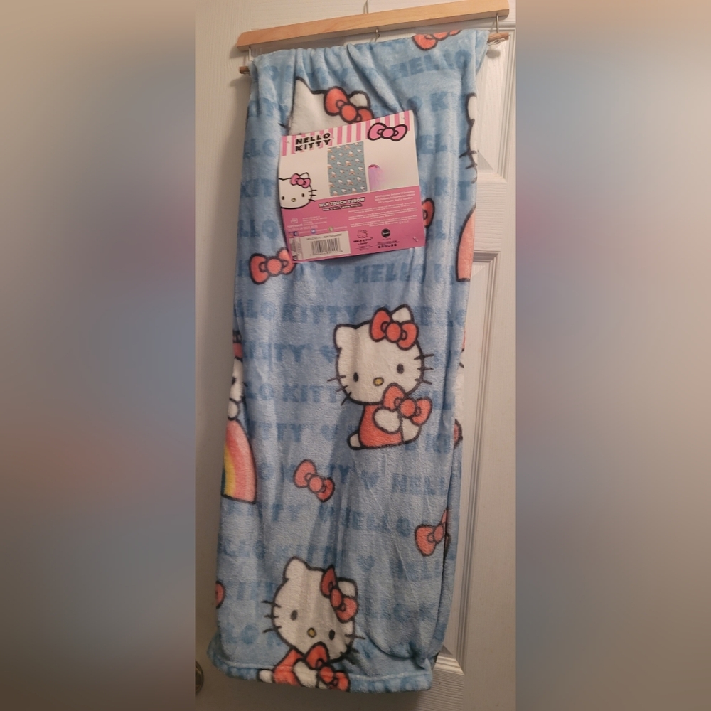 Hello Kitty Blue Rainbow Throw Blanket 60 X 70 inches Blue Brand New With Tags